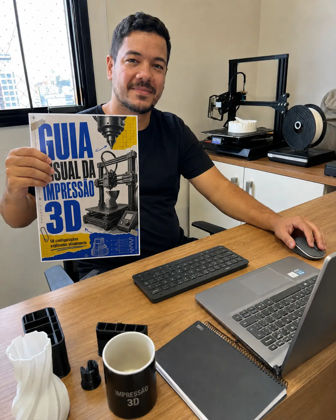 Pessoa utilizando o Guia visual da Impressão 3D 1
